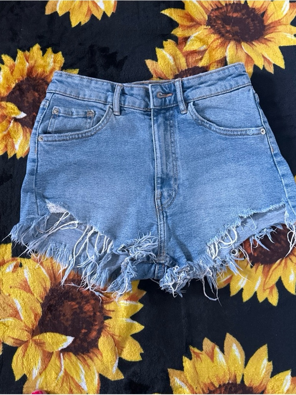 Zara Light Blue Distressed Denim Shorts